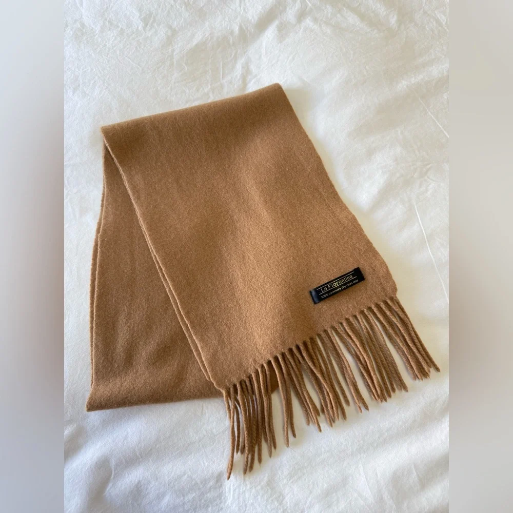 La FIORENTINA | 100% CASHMERE Camel Beige Fringed Scarf 56.5 X 9.5” Unisex
